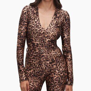 Good American Leopard High Shine Compression Bodysuit 3XL Brown Stretch Thong
